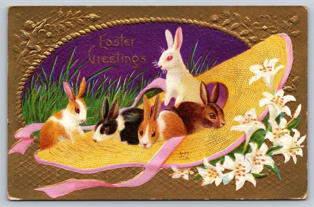 Antique 1914 E. Nash Easter Postcard Bunnies Kenton OH Postmark McBain Michigan
